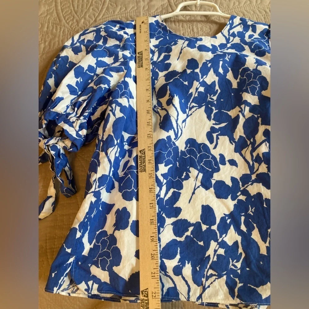 Tuckernuck Hyacinth House Blue Floral Puff Sleeve Blouse Size S Preppy